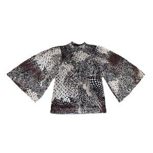 CHICOS Cheetah Snake Mesh Sheer Sleeve High Neck Blouse Top Career Casual SMALL